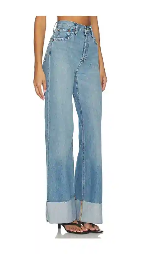 RE/DONE High Rise Wide Leg Cuff Jeans in Blue. - size 24 (also in 25, 26)