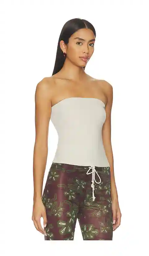 Enza Costa Cotton Rib Bandeau Top in Ivory. - size L (also in XS, S, M, XL)