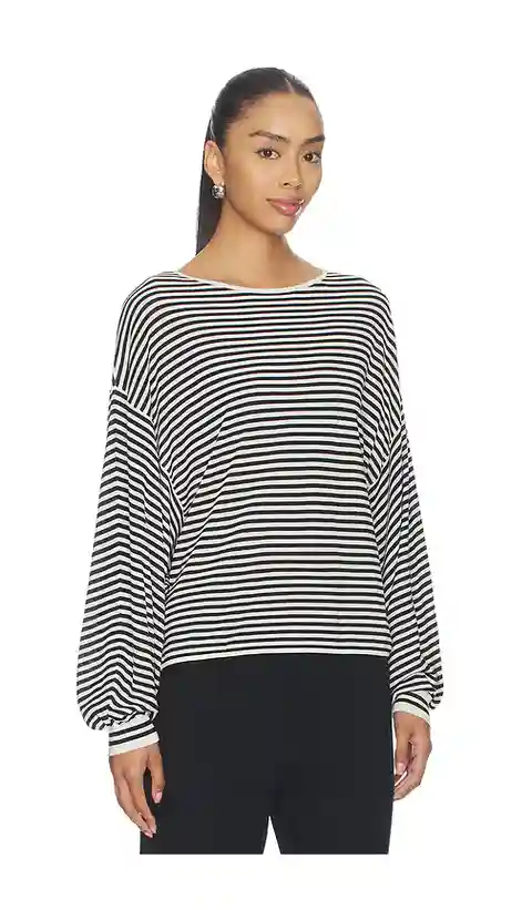 FRAME The Striped Slouchy Sweater in Cream,Black. - size L (also in XS, S, M)