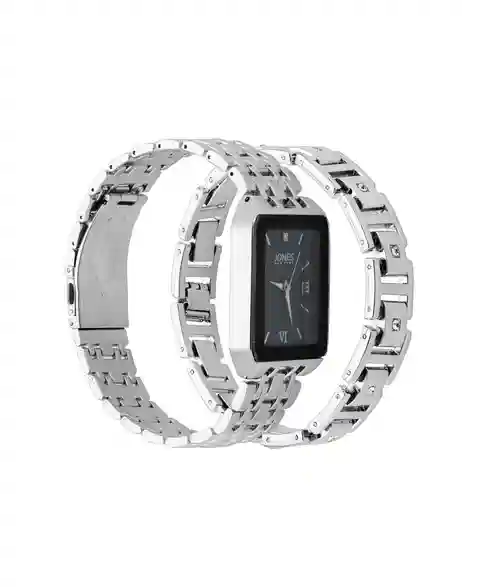 Jones New York Men's Analog Shiny Silver-Tone Metal Watch 31mm Bracelet Gift Set - Black, Silver