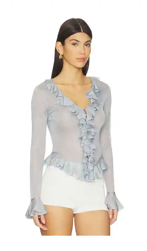 LPA Attison Ruffle Cardigan in Metallic Silver. - size M (also in XXS)