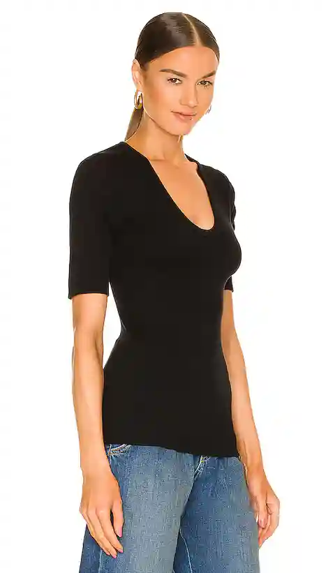 Enza Costa Stretch Silk Knit Half Sleeve Top in Black. - size M (also in XS)