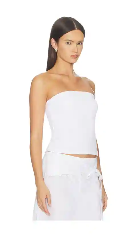 Enza Costa Cotton Rib Bandeau Top in White. - size L (also in XS, S, M, XL)