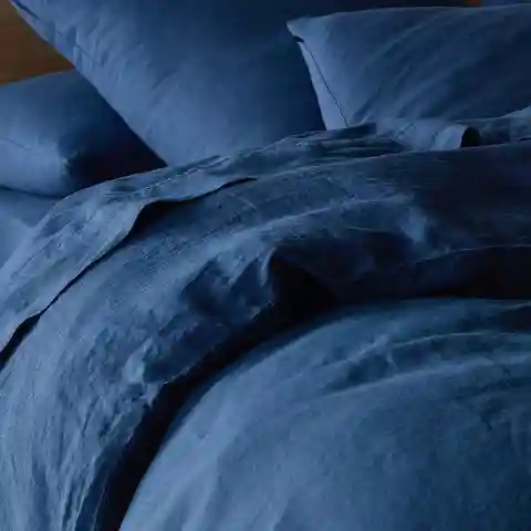 Pure Linen Quilt Cover Set Ocean Blue