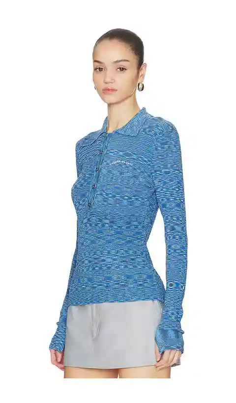 Ganni Spacedyed Polo Top in Blue. - size M (also in XXS)