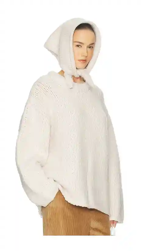 Helsa Kelcey Hand Knit Crewneck in Beige. - size M (also in S, XS)