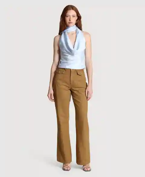 Avec Les Filles Women's Long Tie Halter Top - Ice Blue