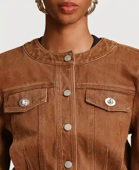 Avec Les Filles Women's Crop Trucker Crewneck Jacket - Washed Maple