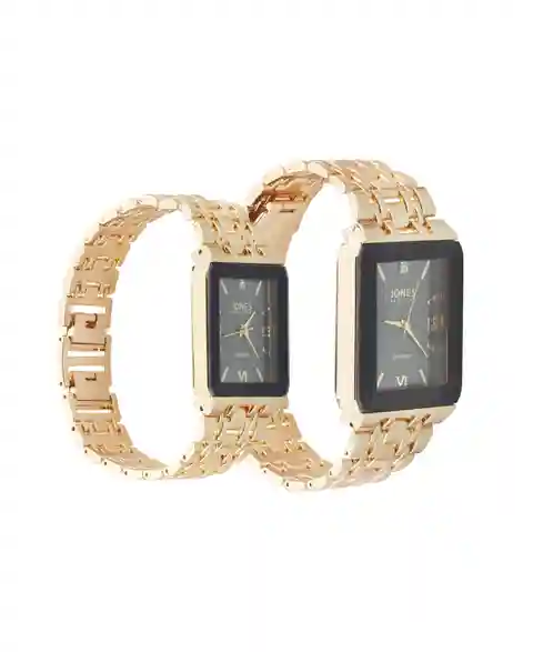 Jones New York Men and Women's Analog Shiny Gold-Tone Metal Bracelet His Hers Watch 40mm, 32mm Gift Set - Black, Gold