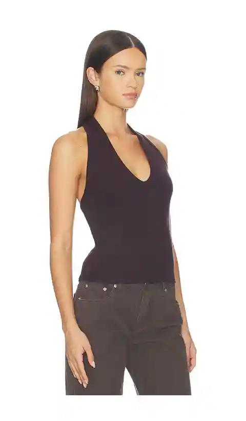 Enza Costa Cotton Rib U Halter in Wine. - size L (also in XS, S, XL)