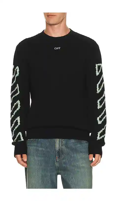 OFF-WHITE Fuzzy Knit Crew Neck Sweater in Black. - size L (also in S, M, XL/1X)