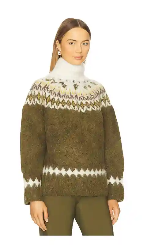 Rag & Bone Beth Oversized Fair Isle Turtleneck in Army. - size L (also in S)