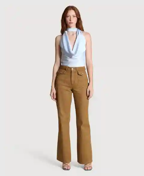 Avec Les Filles Women's Flare Leg Patch Pocket Jeans - Camel