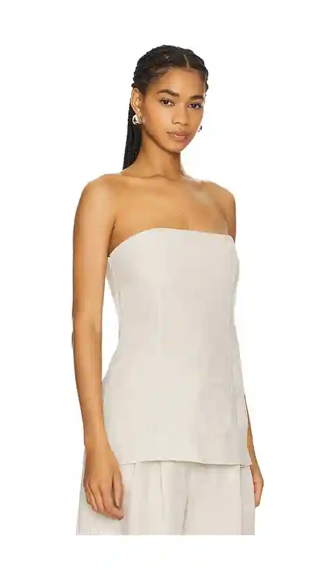 GRLFRND Linen Strapless Tunic Top in Beige. - size L (also in XL, XXS)