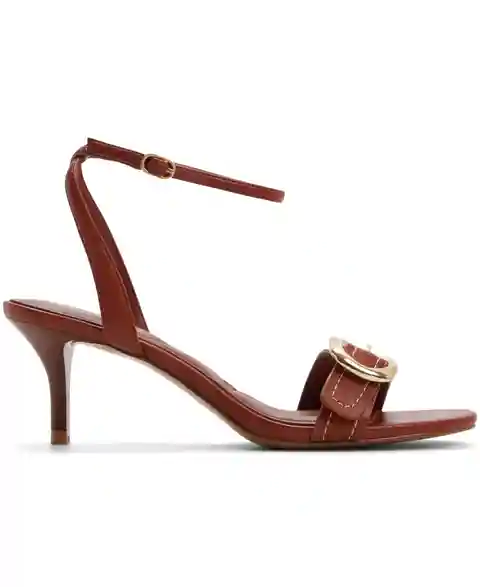 Aldo Women's Emmarose Round Toe Ankle Wrap Dress Sandals - Cognac Smooth