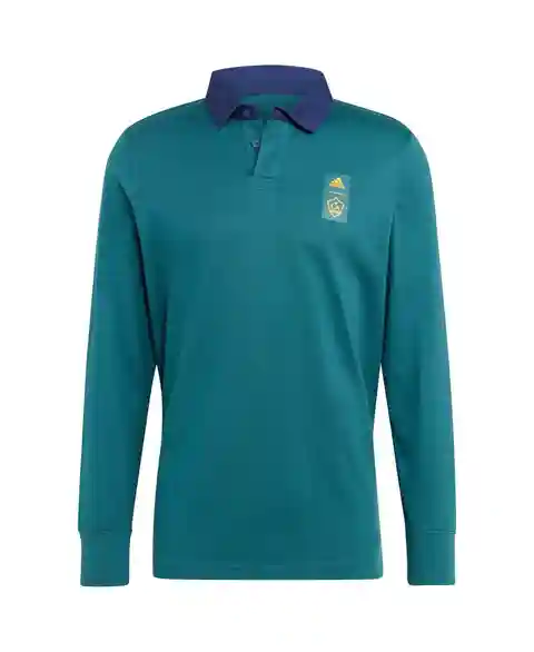 Men's adidas 2023 Player Green La Galaxy Travel Long Sleeve Polo Shirt - Green