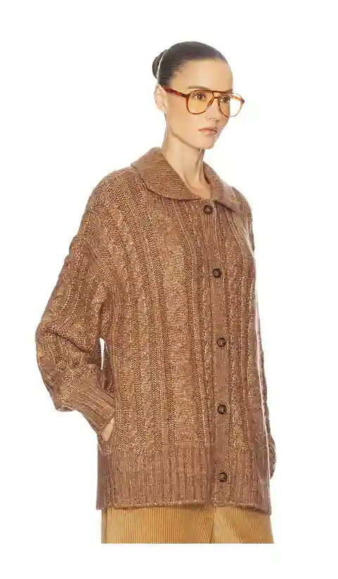 Helsa Jessiah Cable Cardigan in Brown. - size L (also in M, S, XL, XS)