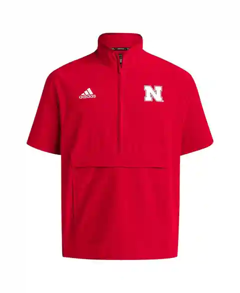Adidas Men's Scarlet Nebraska Huskers Coaches Sideline Half-Zip Short Sleeve Jacket - Scarlet