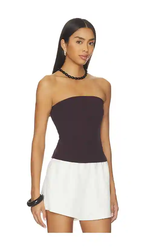 Enza Costa Cotton Rib Bandeau Top in Burgundy. - size L (also in XS, S, M, XL)