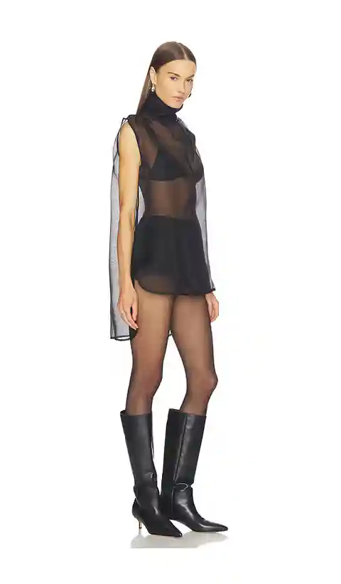 AEXAE Silk Organza Roll Neck Top in Black. - size XL (also in XXS, XS)