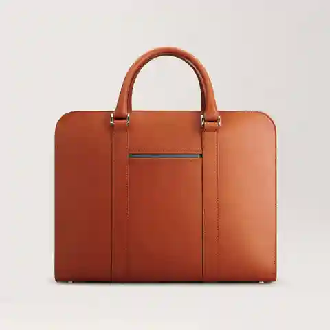 Medium size Briefcase - Vacchetta Leather - Cognac Brown