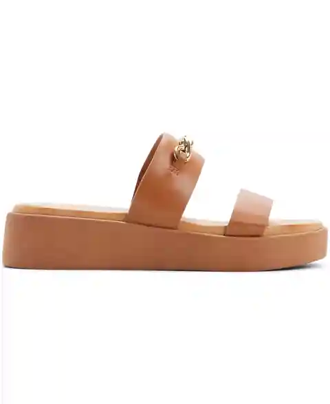 Aldo Women's Halamaever Platform Slip-On Flat Sandals - Medium Brown Smooth