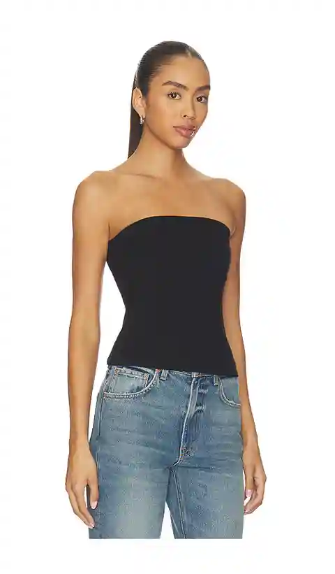 Enza Costa Cotton Rib Bandeau Top in Black. - size M (also in XS, S, XL)