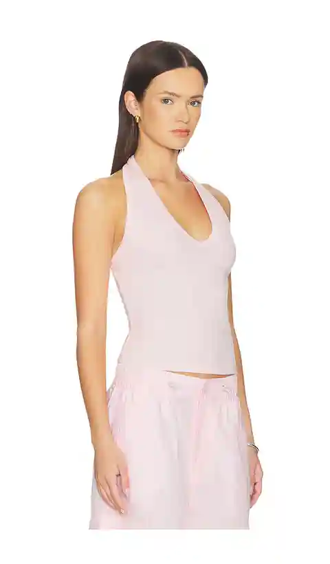 Enza Costa Cotton Rib U Halter in Rose. - size M (also in XS, S, XL)