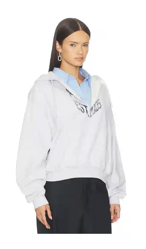 Alexander Wang Prestyled Slashed Hoodie With Cropped Shirt Dickie in Light Grey. - size L (also in XS, S, M)
