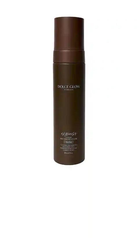 Dolce Glow Express Self-Tanning Mousse Ultra Dark in Dark Brown.