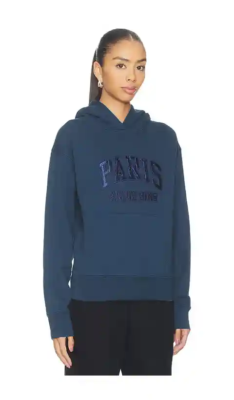 ANINE BING Debbie Shrunken Hoodie Paris in Navy. - size L (also in M, S, XL, XS)