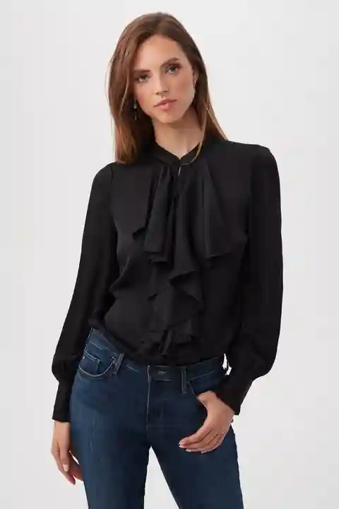 Trina Turk St. Marks 2 Silk Satin Ruffled Long Sleeve Top