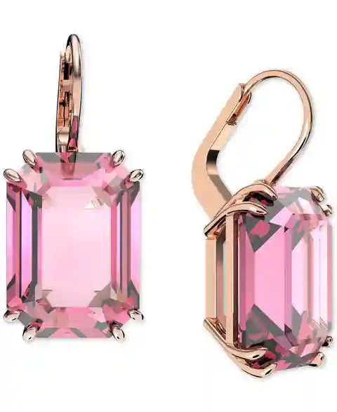Swarovski Octagon Crystal Drop Earrings - Pink