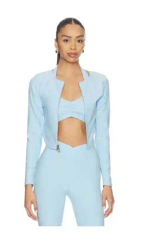 YEAR OF OURS Stretch Zip Up Cardigan in Baby Blue. - size L (also in S, XS, M, XL)