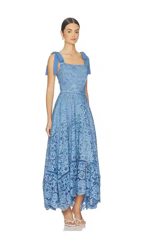 Alice + Olivia Rosalee Lace Bustier Maxi Dress in Blue. - size 0 (also in 4, 8, 10, 12)