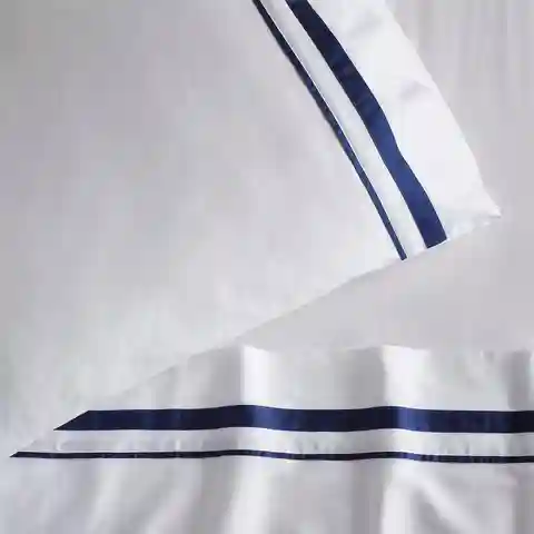 White Organic Cotton Sheet Set with Trim Navy