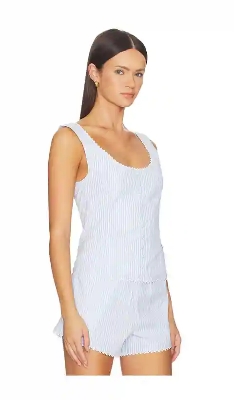 WeWoreWhat Scoop Neck Corset Top in Baby Blue. - size L (also in S, M, XL, XS)