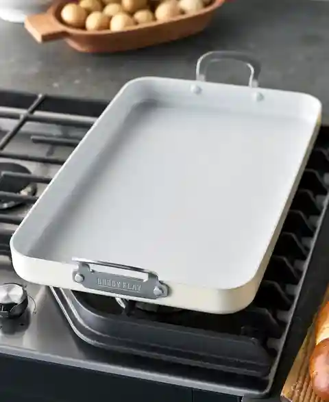 GreenPan Bobby Flay Ceramic Nonstick Double 11" Burner Griddle - Light Beige