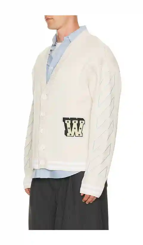 OFF-WHITE Star Logo Varsity Knit Cardigan in Cream. - size L (also in S, M, XL/1X)