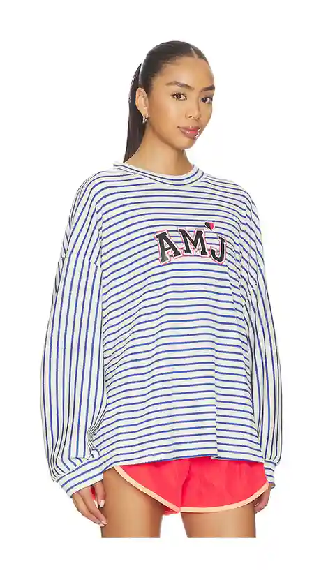 Araminta James Amj Waffle Long Sleeve Tee in Navy. - size M (also in S, XS, XL)