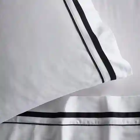 White Organic Cotton Sheet Set with Trim Black