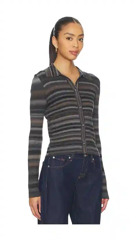 RE/DONE Ribbed Polo Cardi in Black. - size L (also in M, S, XS)