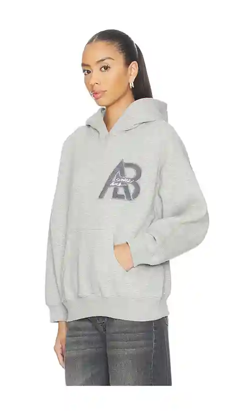 ANINE BING Jaci Hoodie Letterman in Light Grey. - size L (also in M, S, XS)