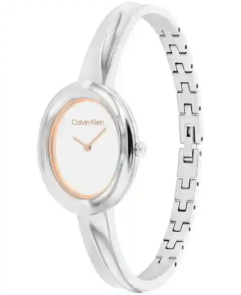 Calvin Klein Women Twisted Bezel Silver Stainless Steel Bracelet Watch 24mm - Silver