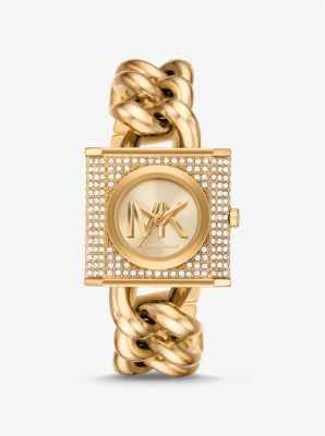 Mini Lock Pav Gold-Tone Chain Watch