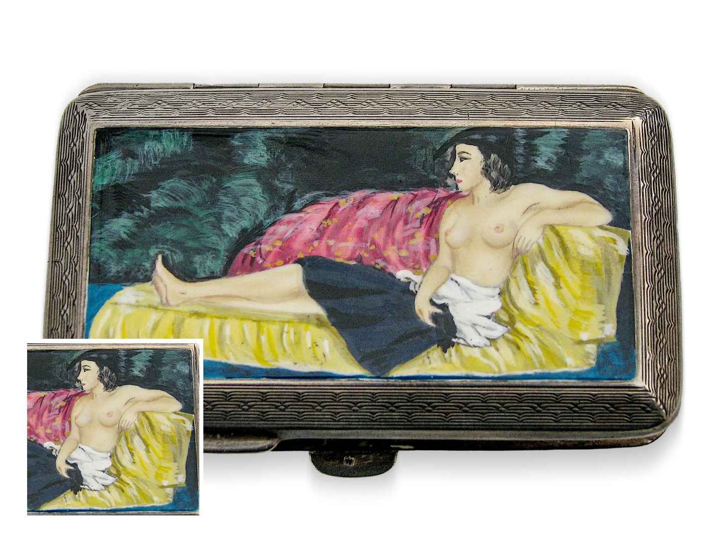 Silver Cigarette Case: Reclining Lady Cigarette Case, Multicolor (3.5" x 2")