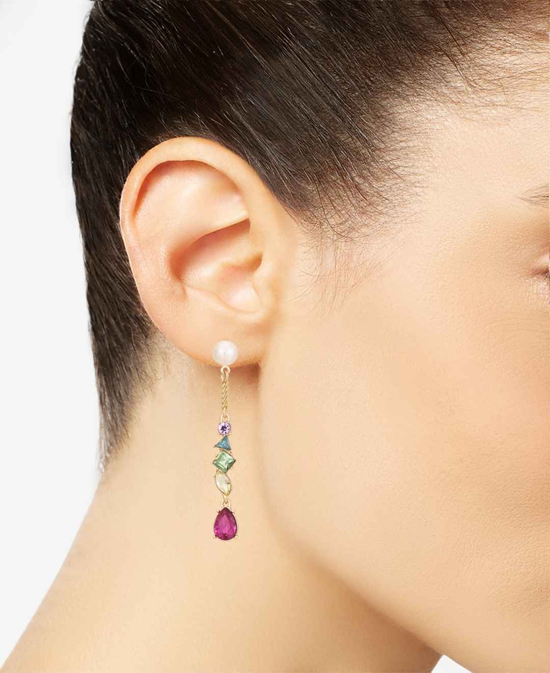 Karl Lagerfeld Paris Mixed Crystal & Imitation Pearl Linear Drop Earrings - Open
