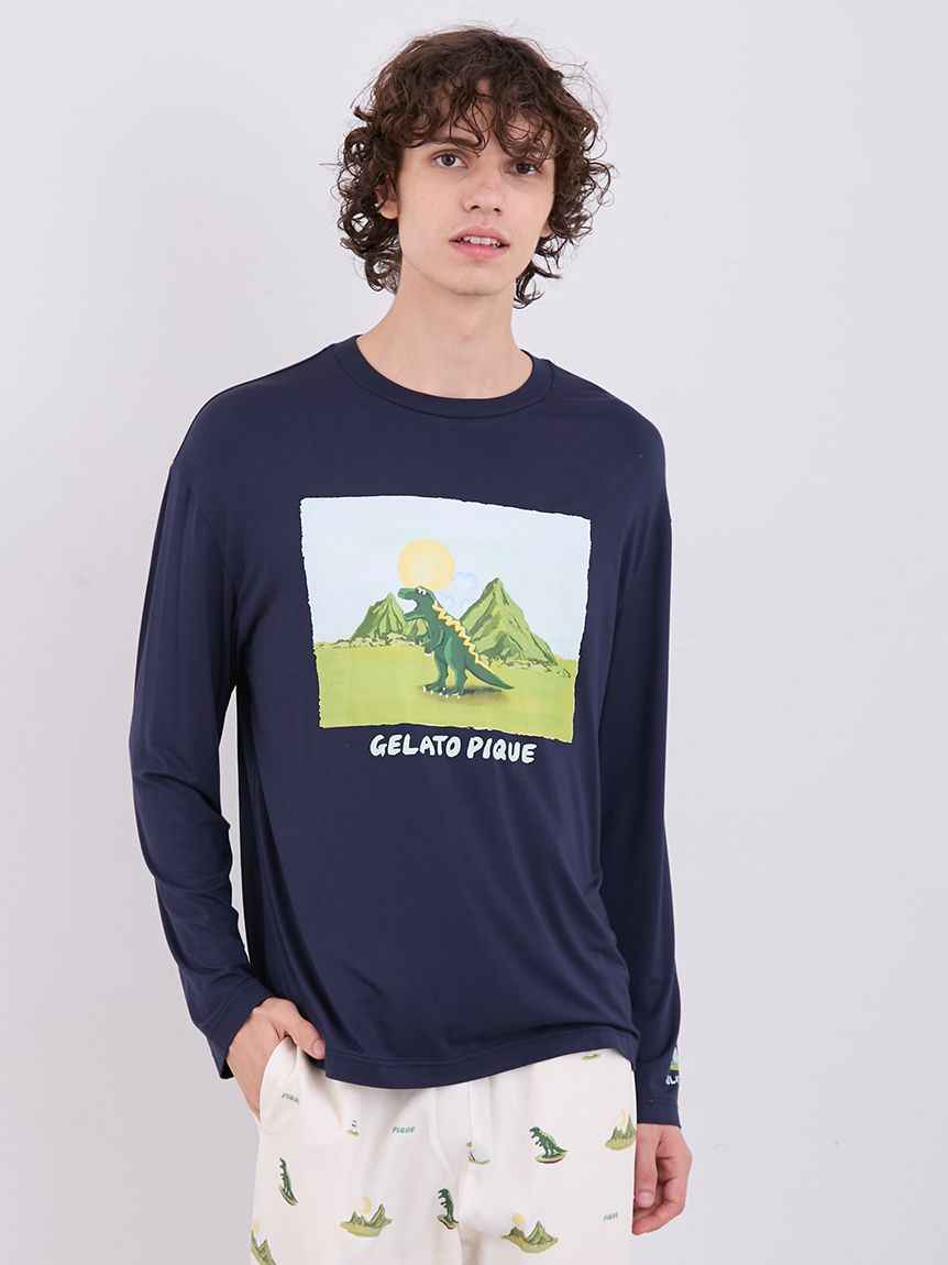 MEN'S Dinosaur One-point Long Sleeve T-shirt - M / OFF WHITE