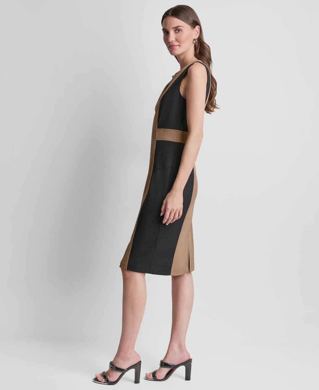 Dkny Women's Sleeveless Jewel Neck Sheath Dress - Coco Crme/Black