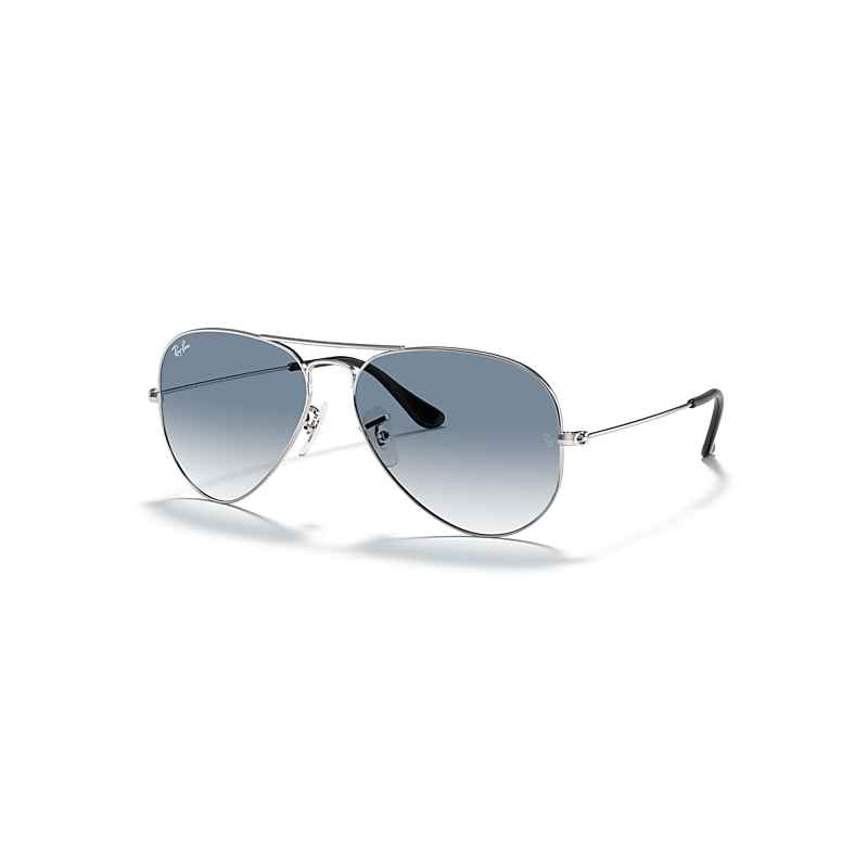 Ray-Ban Aviator Gradient Sunglasses Silver Frame Blue Lenses 55-14